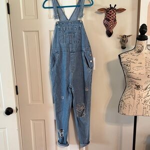 In Due Time Maternity Distressed Denim Overalls